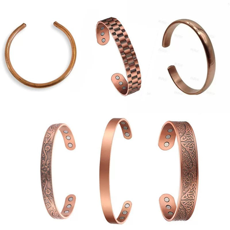2-Pack Vintage Pure Red Copper Magnetic Bracelet for Men Women