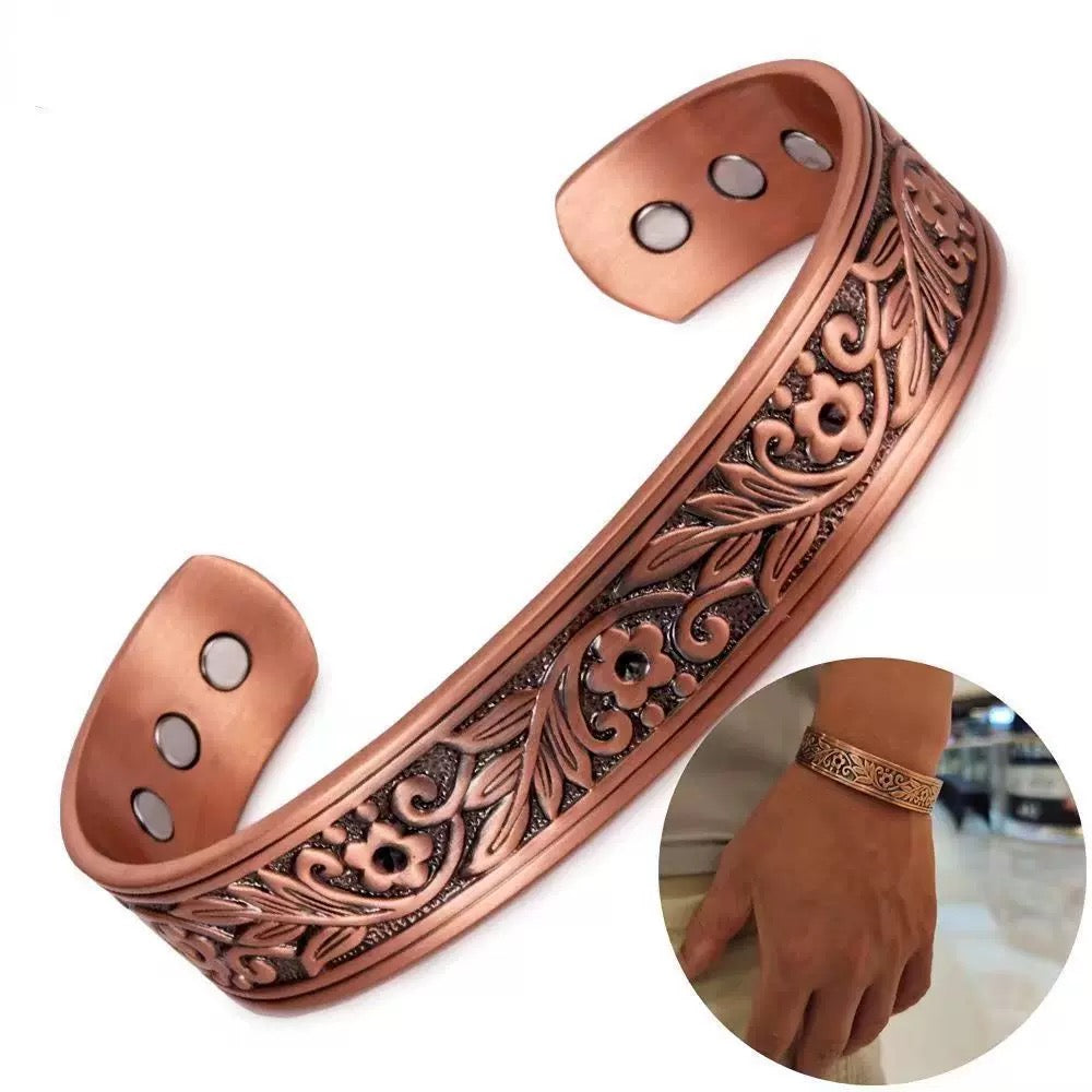 2-Pack Vintage Pure Red Copper Magnetic Bracelet for Men Women