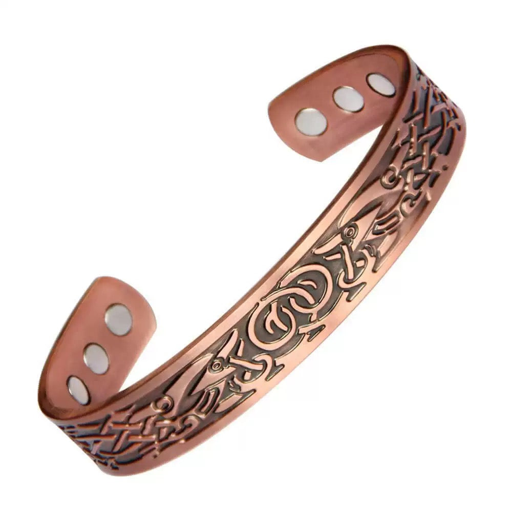 2-Pack Vintage Pure Red Copper Magnetic Bracelet for Men Women