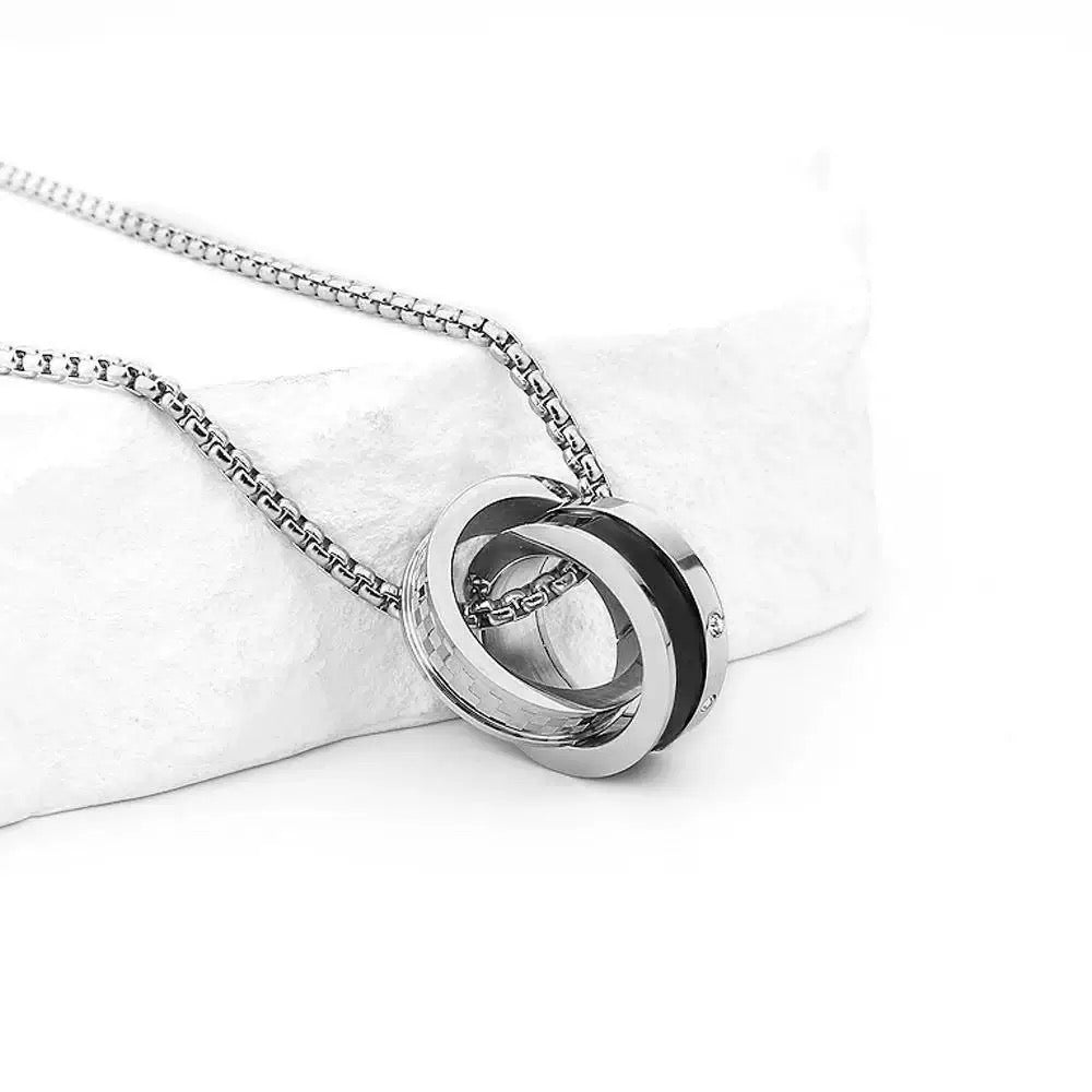 S925 Silver Double-Ring Men's Trendy Necklace & Cuban Titanium Steel Bracelet