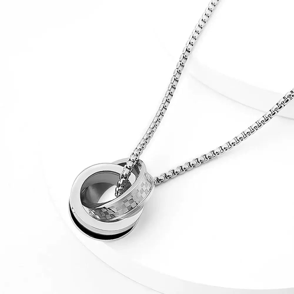 S925 Silver Double-Ring Men's Trendy Necklace & Cuban Titanium Steel Bracelet