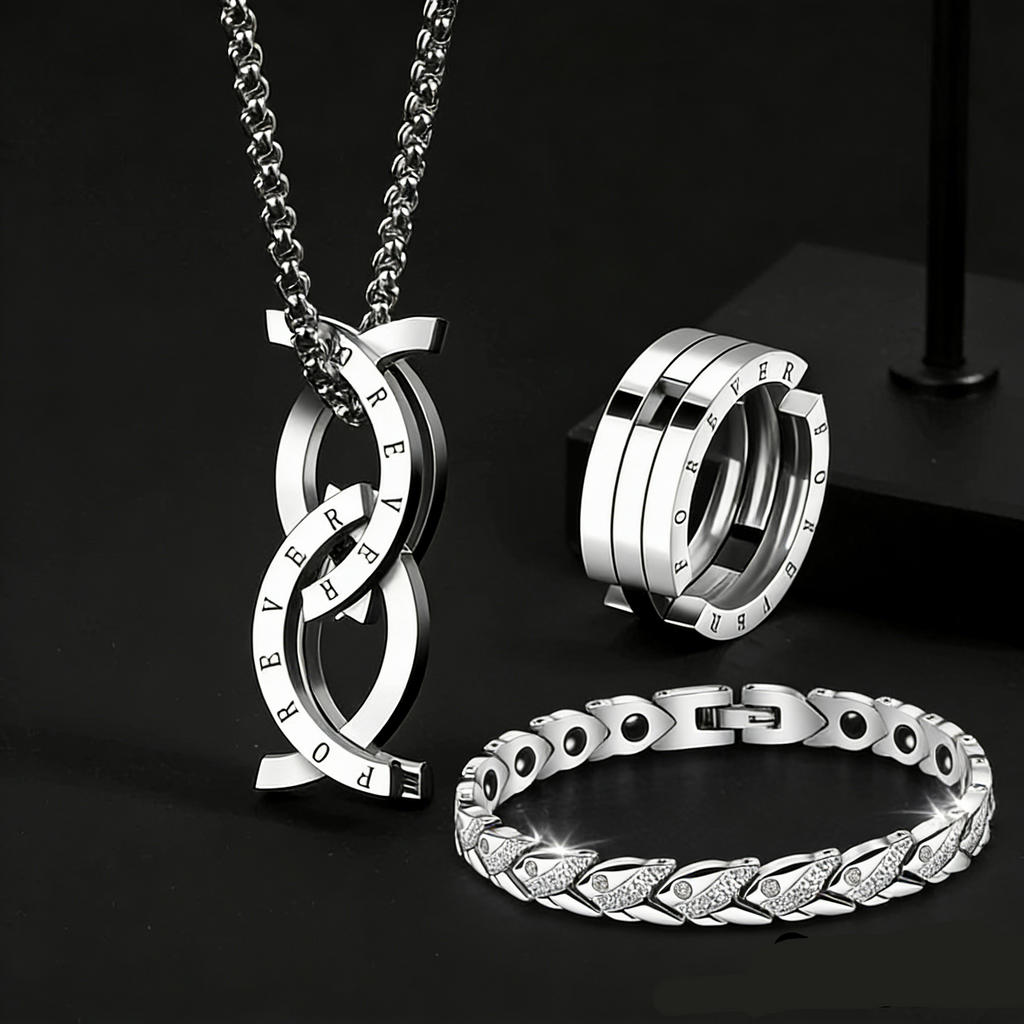 3-in-1 Convertible Ring-to-Necklace | Silver Bead Bracelet | Round Pendant / Ring | Unisex Titanium Steel Jewelry