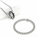 S925 Silver Double-Ring Men's Trendy Necklace & Cuban Titanium Steel Bracelet