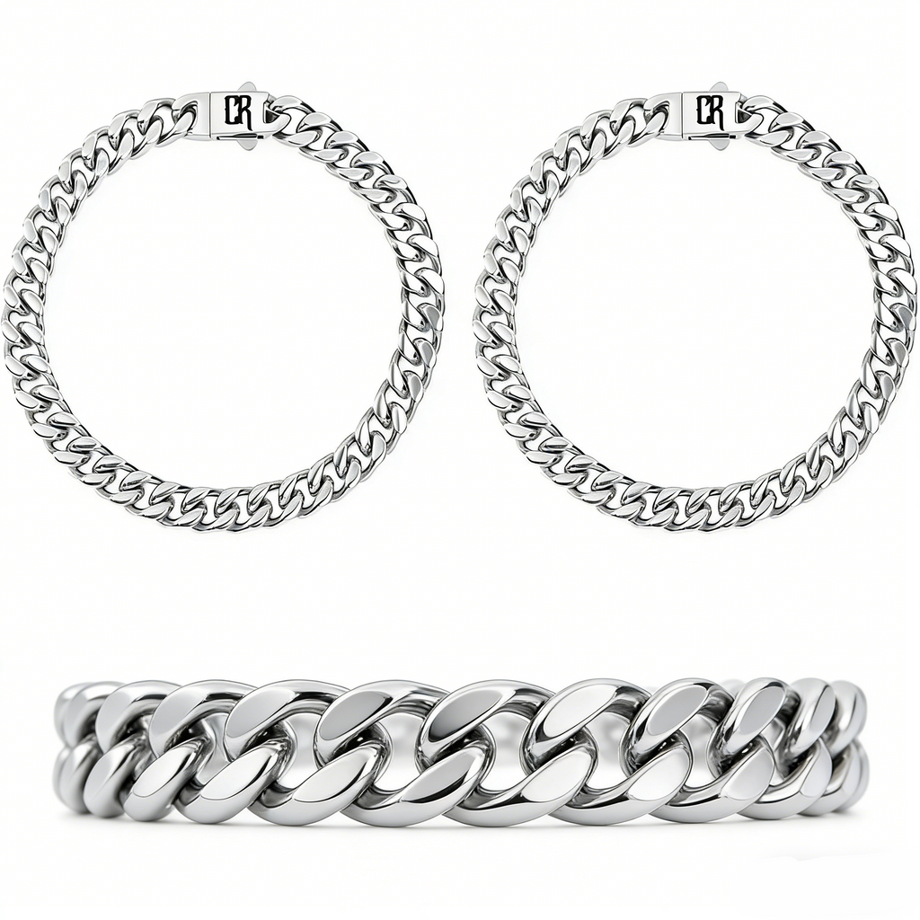 L&X Cuban Titanium Steel Bracelet, Square Byzantine Silver Fashion Chain Bracelet for men women