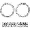 L&X Cuban Titanium Steel Bracelet, Square Byzantine Silver Fashion Chain Bracelet for men women