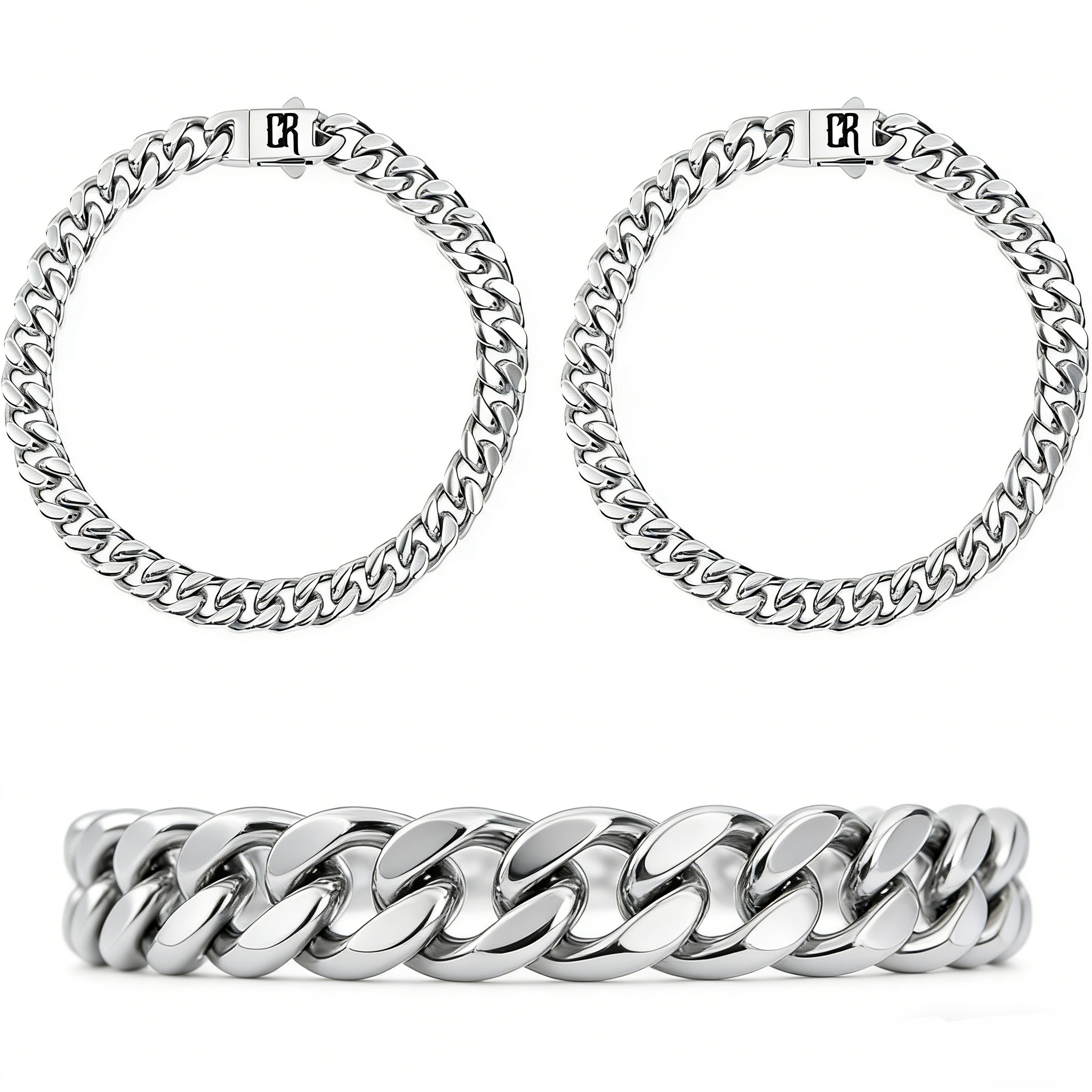 L&X Cuban Titanium Steel Bracelet, Square Byzantine Silver Fashion Chain Bracelet for men women