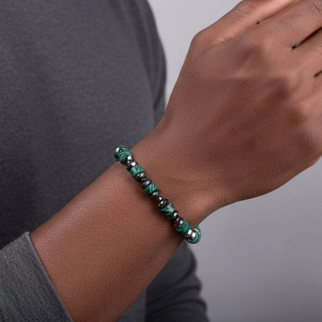 L&X African Turquoise & Hematite Bracelet for Men Women