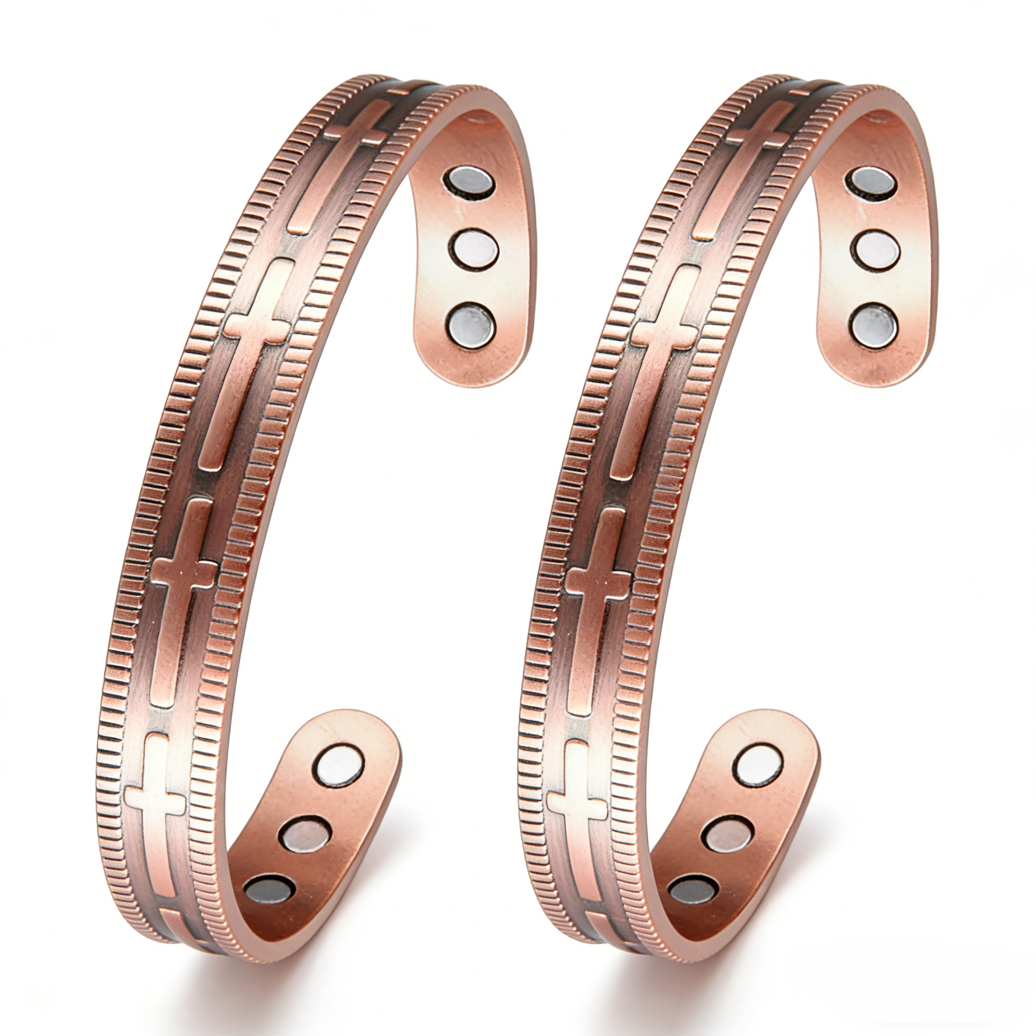2-Pack Vintage Pure Red Copper Magnetic Bracelet for Men Women