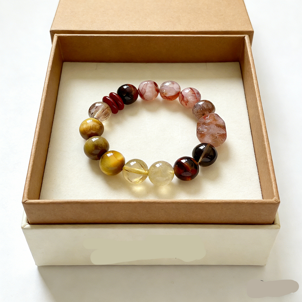 Pink and Yellow Quartz 12mm Lucky Charm Crystal Bracelet for Women