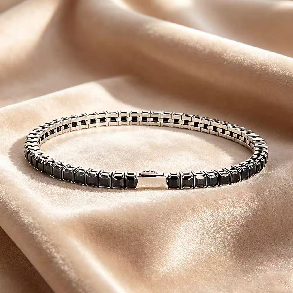 L&X Black Zircon Titanium Steel Bracelet – 3MM Minimalist Men’s Tennis Bracelet