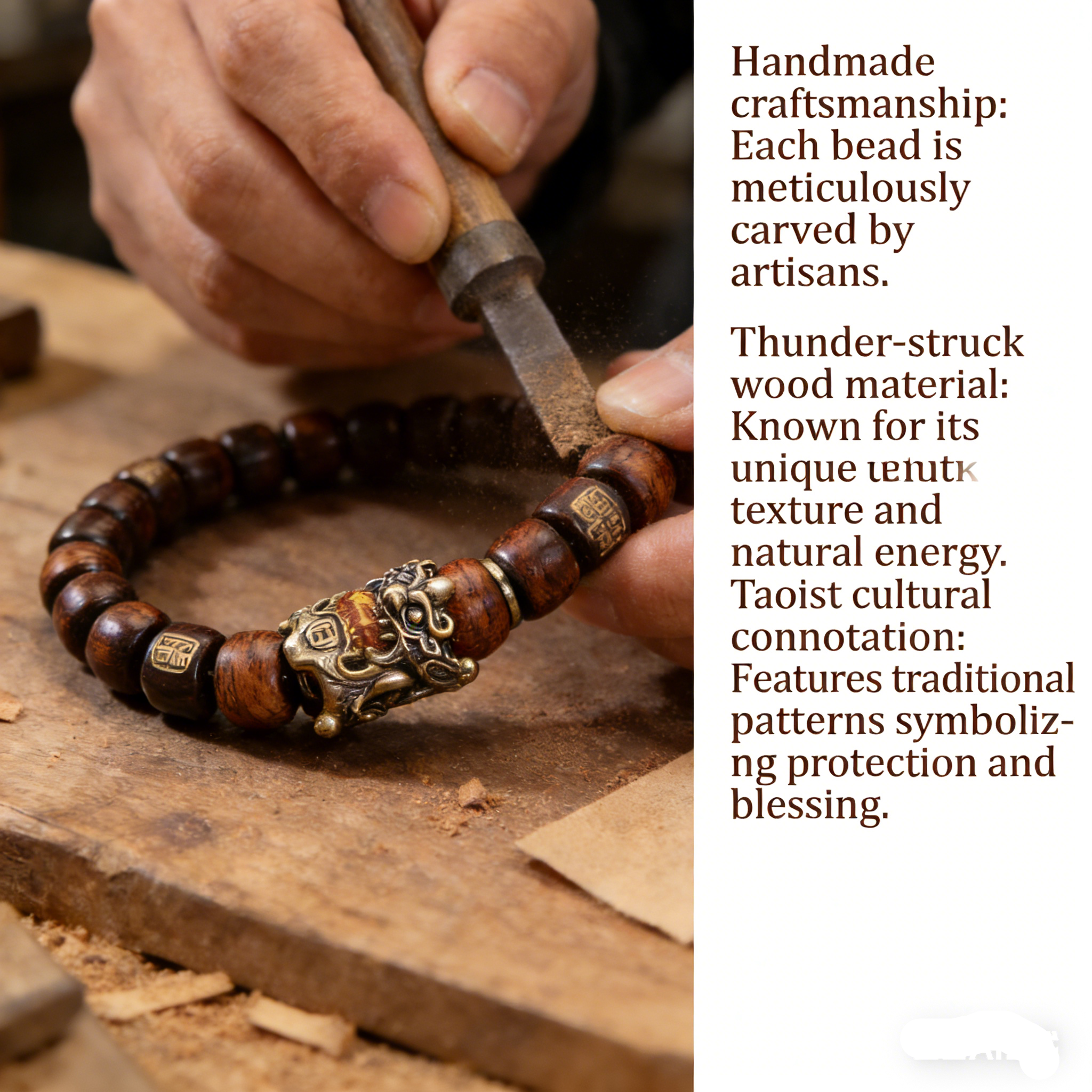 Taoist  Lucky Bracelet Taoist Blessing Jewelry Chinese Handmade Lightning-struck Wood Bracelets