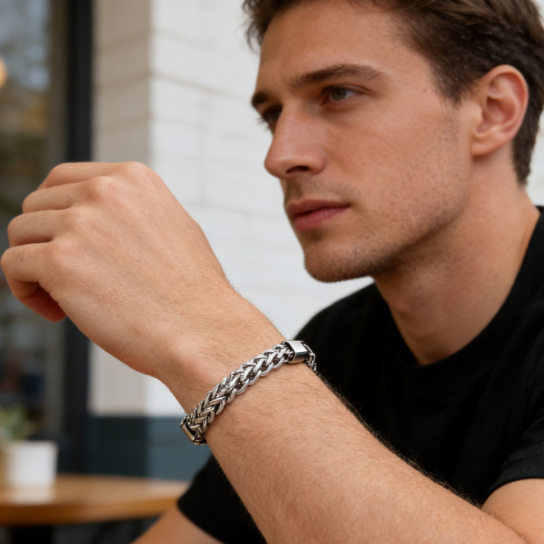 L&X Bracelet Stainless Steel square Byzantine bracelet for men women, handmade (lengths 19 cm and 21 cm)