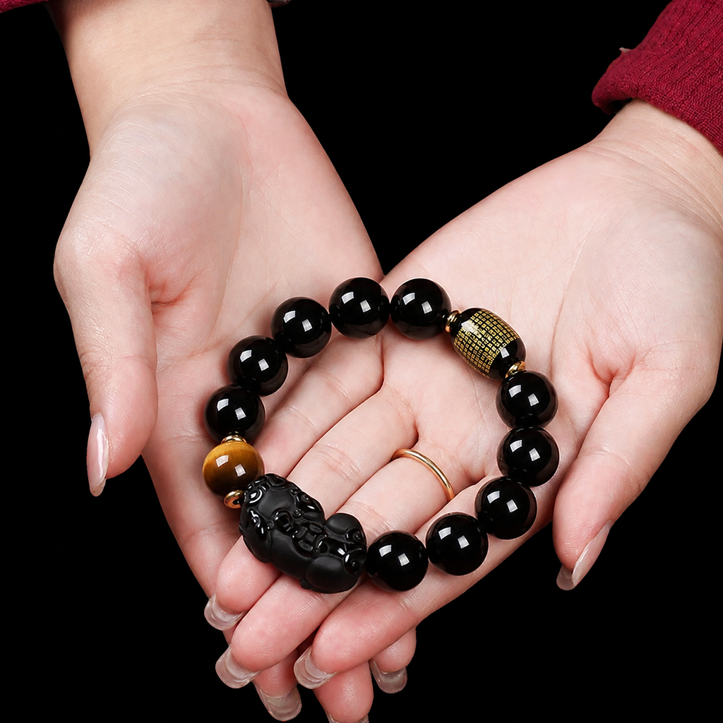 Obsidian Pixiu Guardian Bracelet -Set of Two（Includes 2 handcrafted Pixiu bracelets）