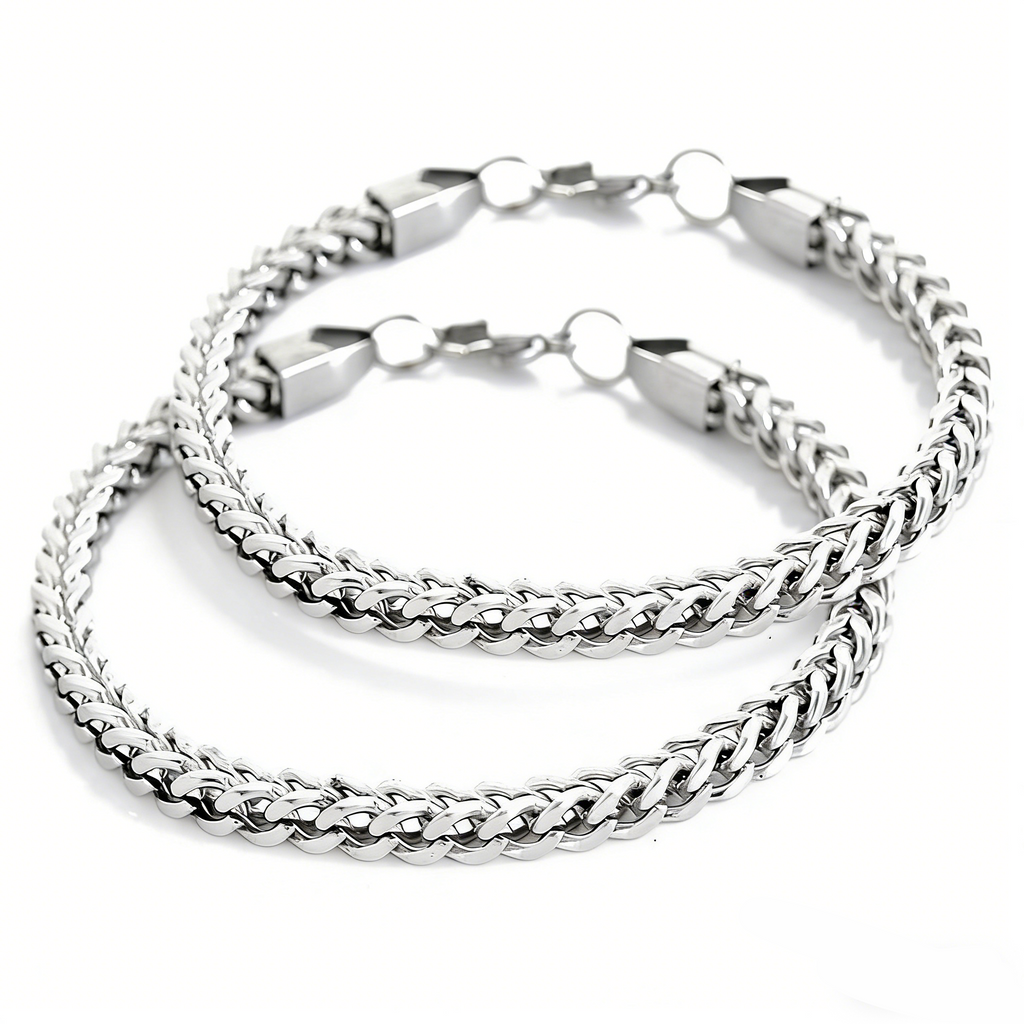 L&X Bracelet Stainless Steel square Byzantine bracelet for men women, handmade (lengths 19 cm and 21 cm)