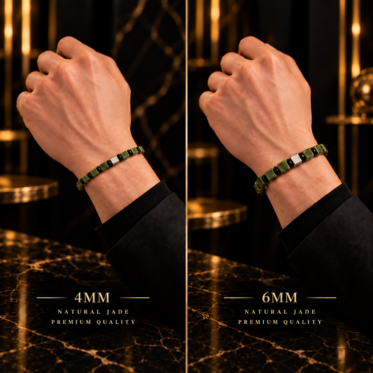 L&X Natural Nephrite Jade & Hematite Cube Bracelet — S925 Silver