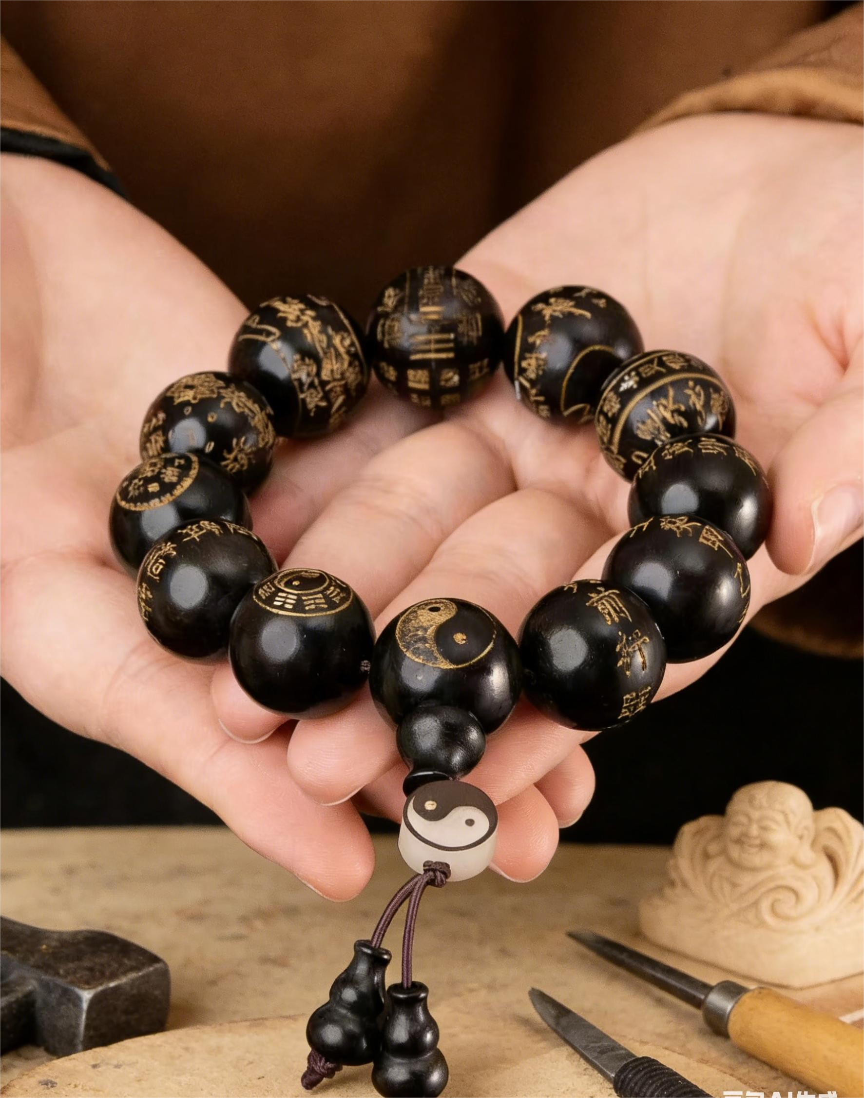 Taoist Purple Sandalwood Lucky Bracelet Taoist Handmade Chinese Jewelry