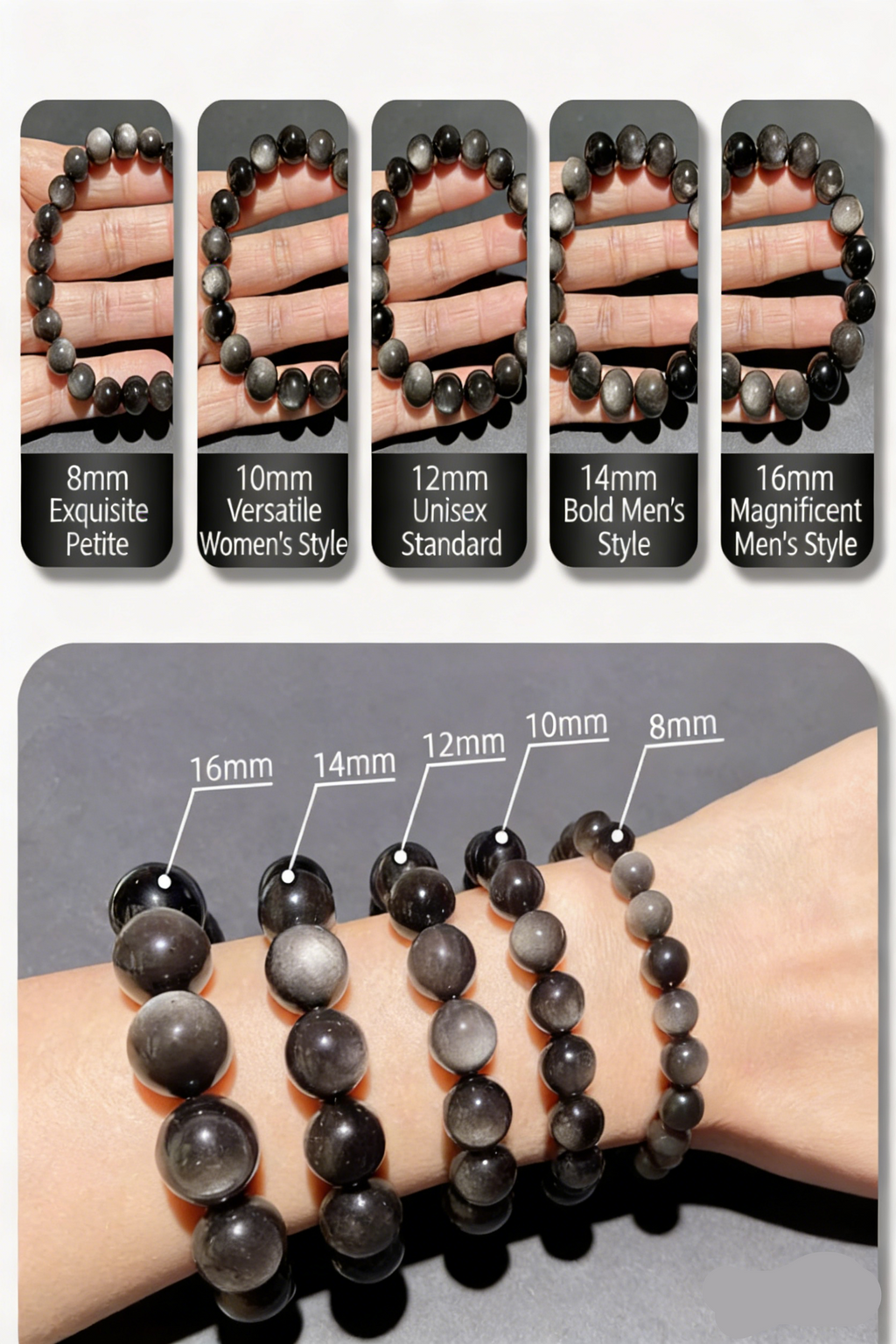 Silver/Black Obsidian Wealth and Fortune Bracelet - High-Quality Natural Crystal Lucky Bracelet