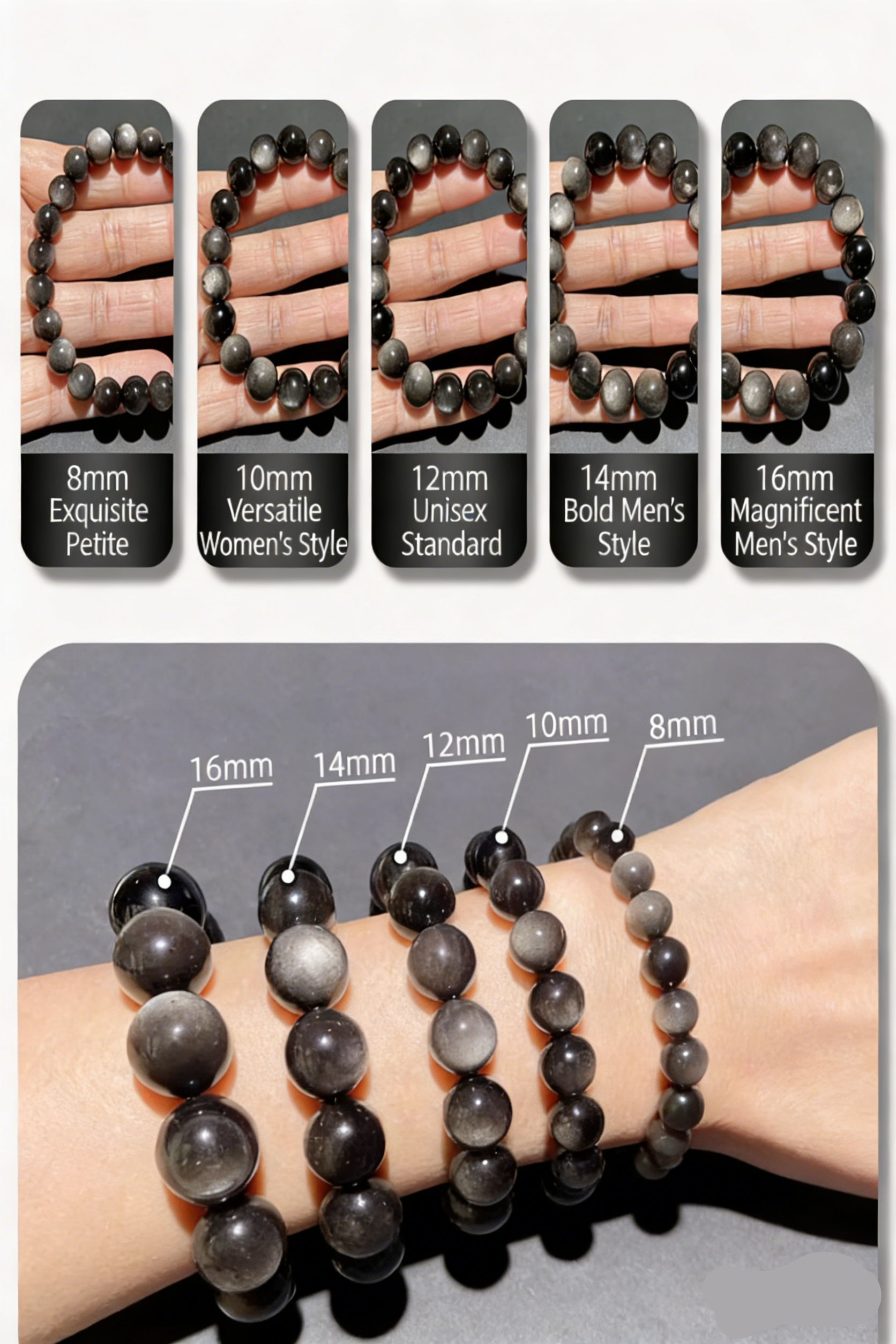 Silver/Black Obsidian Wealth and Fortune Bracelet - High-Quality Natural Crystal Lucky Bracelet