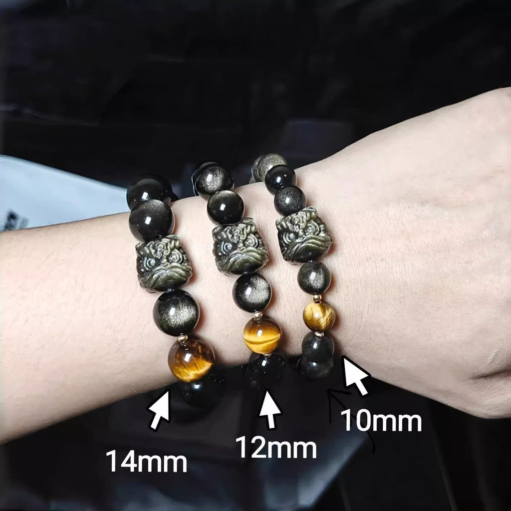 High Quality Obsidian Nature Wealth and Fortune Bracelet Lion Silver Bracelet Jewelrys for men women