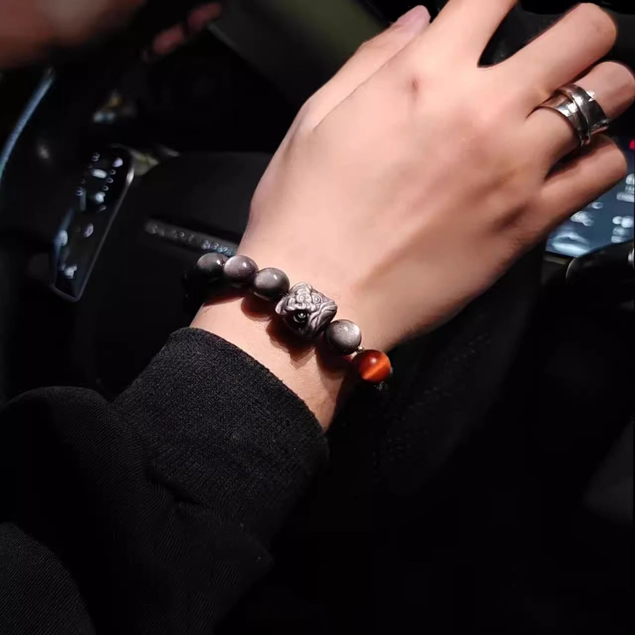 High Quality Obsidian Nature Wealth and Fortune Bracelet Lion Silver Bracelet Jewelrys for men women