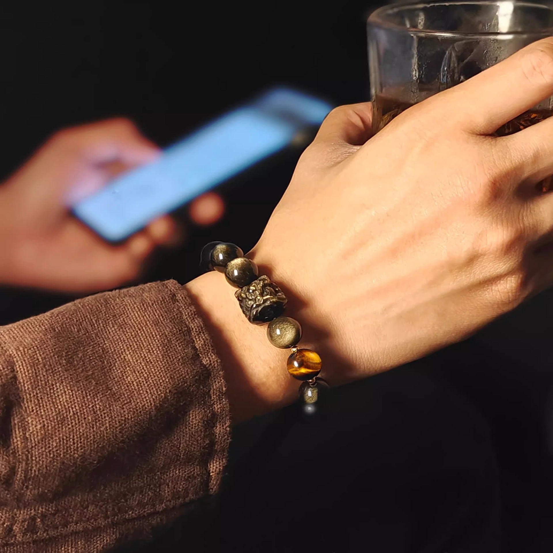 High Quality Obsidian Nature Wealth and Fortune Bracelet Lion Silver Bracelet Jewelrys for men women