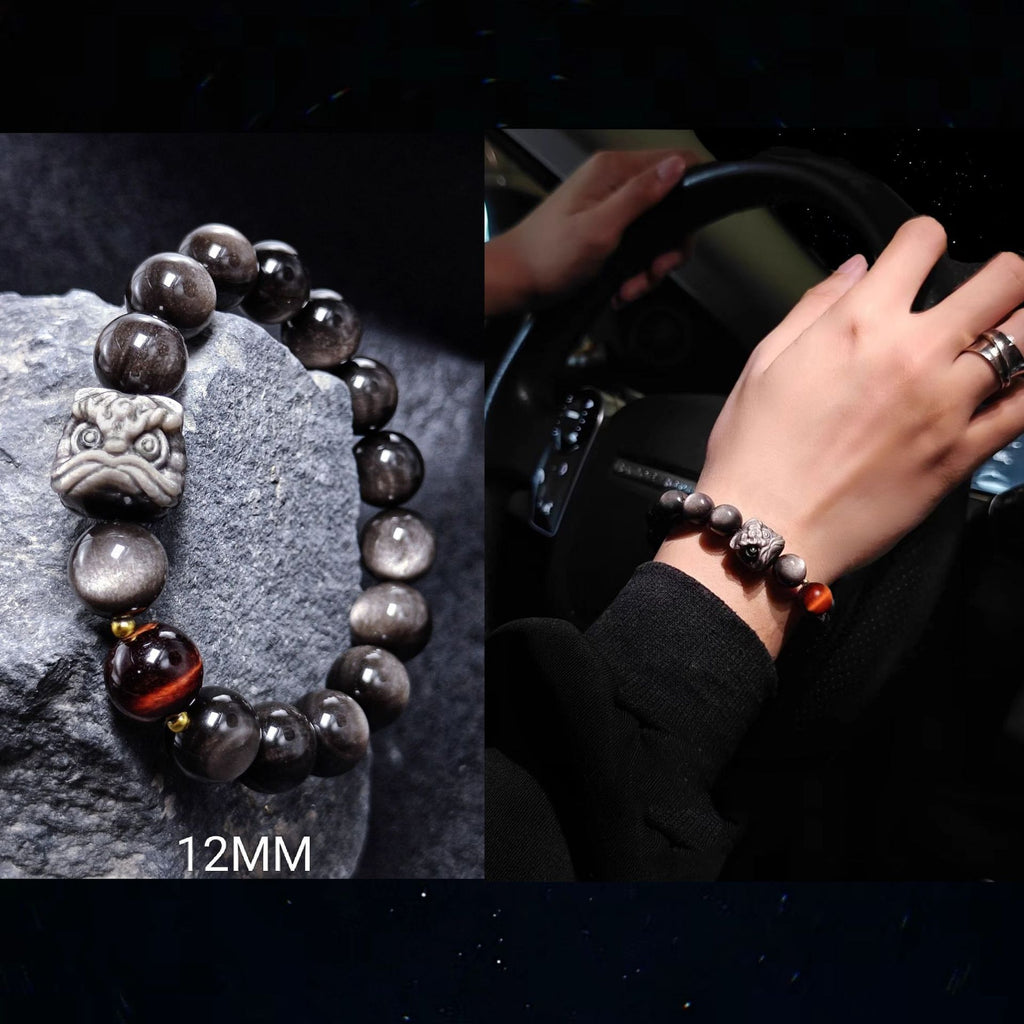 High Quality Obsidian Nature Wealth and Fortune Bracelet Lion Silver Bracelet Jewelrys for men women