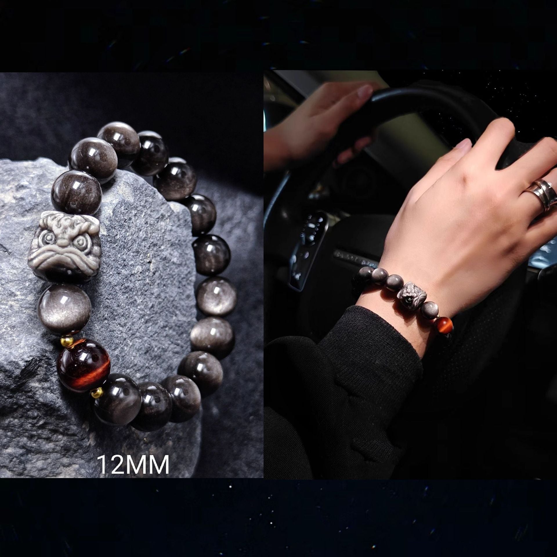 High Quality Obsidian Nature Wealth and Fortune Bracelet Lion Silver Bracelet Jewelrys for men women