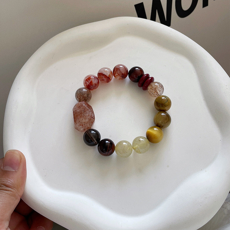 Pink and Yellow Quartz 12mm Lucky Charm Crystal Bracelet for Women