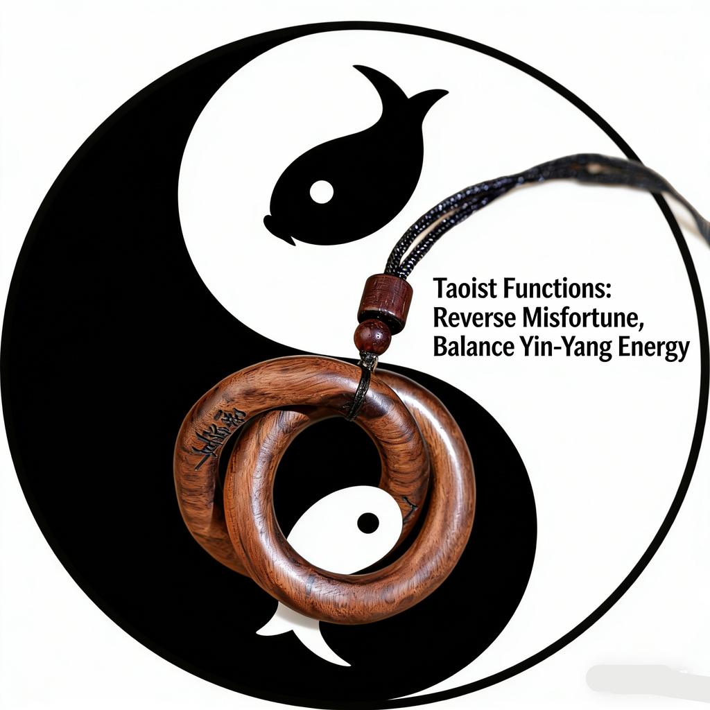 Tao Chinese Lightning-struck Wood Qiankun Circle Pendant Taoist Lucky Blessing Ornament