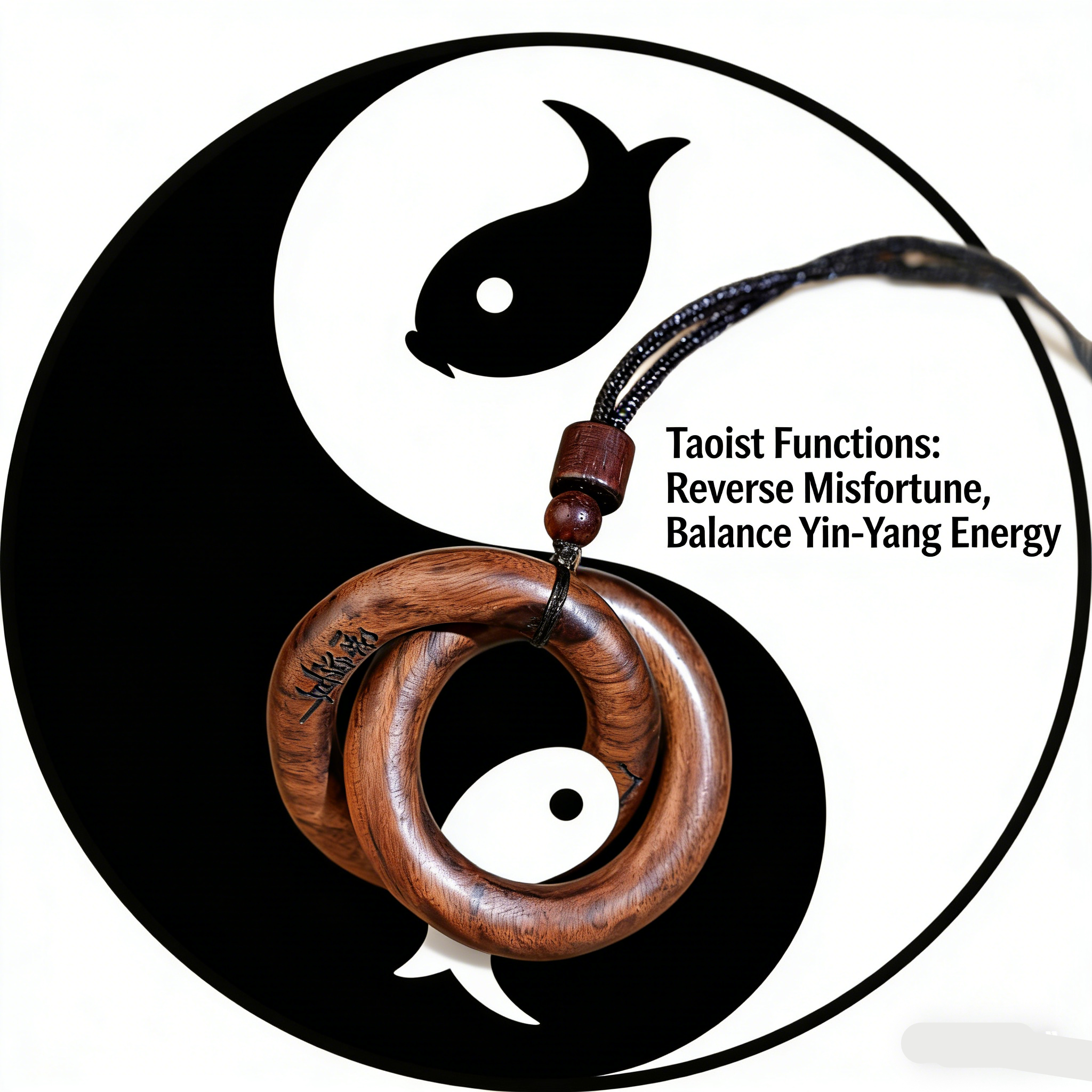 Tao Chinese Lightning-struck Wood Qiankun Circle Pendant Taoist Lucky Blessing Ornament