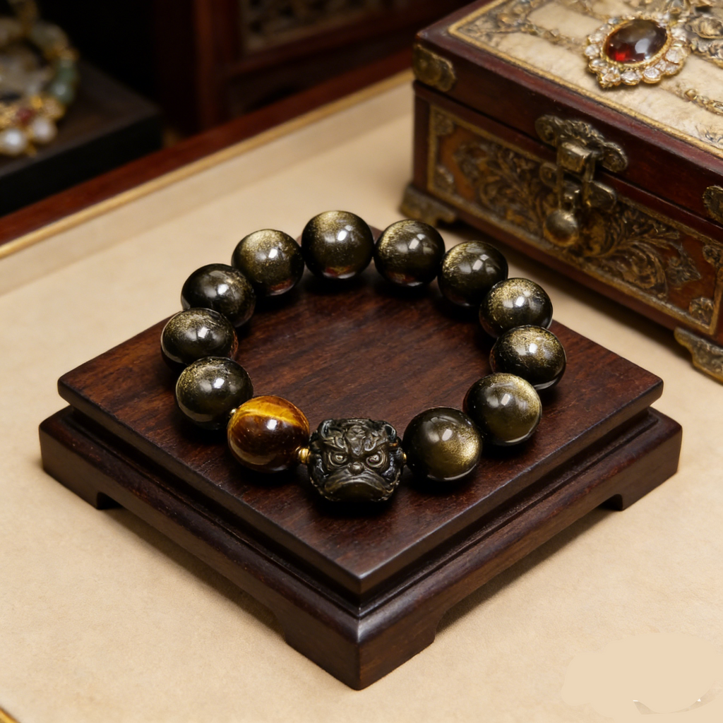 High Quality Obsidian Nature Wealth and Fortune Bracelet Lion Silver Bracelet Jewelrys for men women