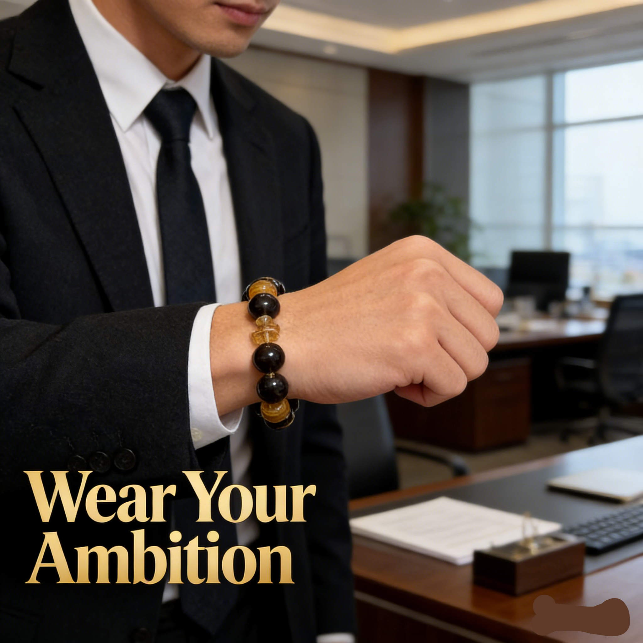 Collector's Edition Tri-Stone Power Bracelet with Tiger's Eye Yellow Jasper & Obsidian