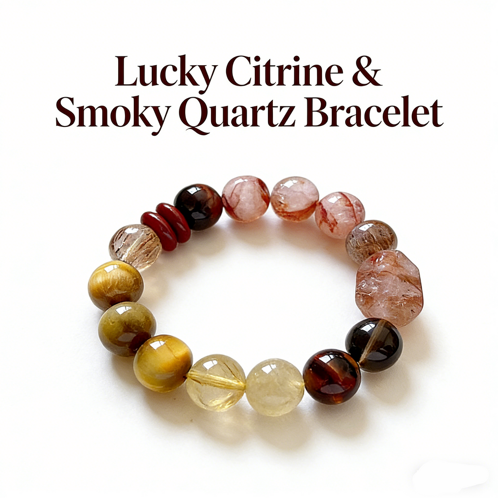 Pink and Yellow Quartz 12mm Lucky Charm Crystal Bracelet for Women