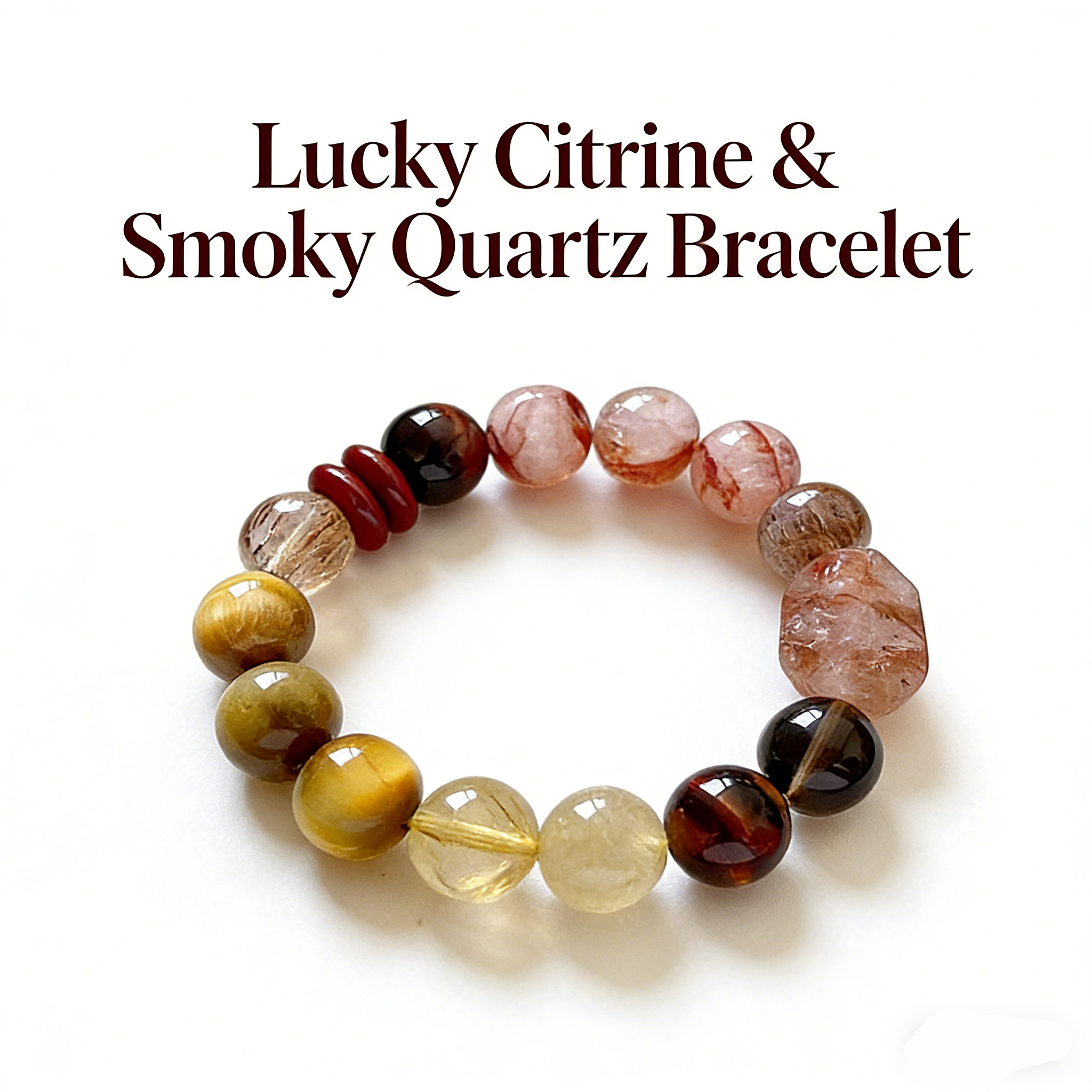 Pink and Yellow Quartz 12mm Lucky Charm Crystal Bracelet for Women