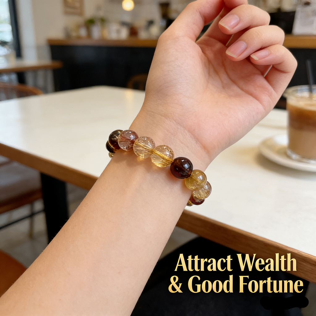 Pink and Yellow Quartz 12mm Lucky Charm Crystal Bracelet for Women