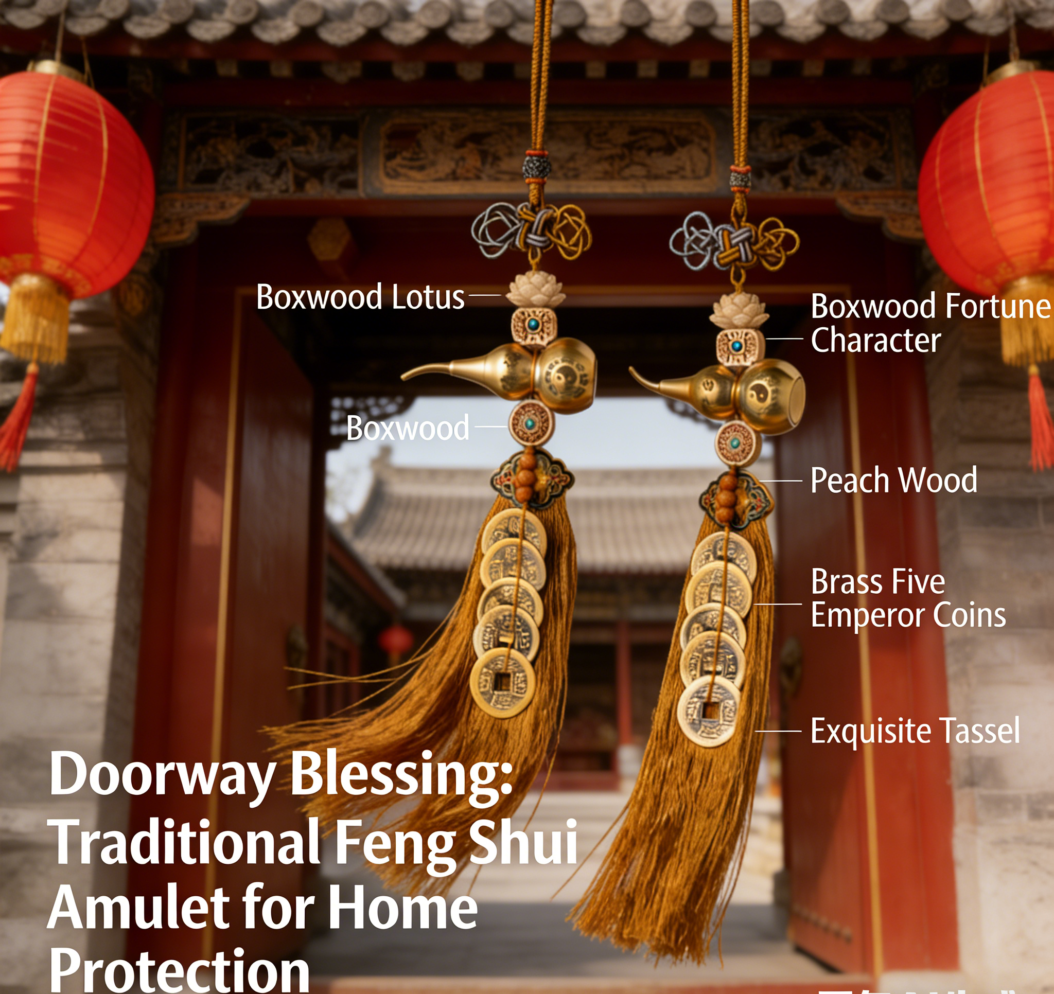 Chinese Taoist gourd pendant jewelry brass peach wood Chinese Taoist jewelry, feng shui jewelry