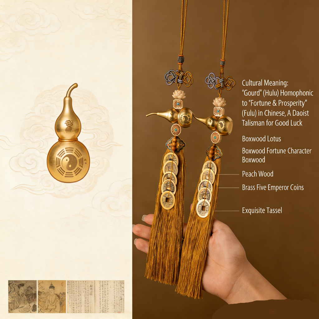 Ĉina taoista kukurba pendjuvelo el latuno, persikligno, ĉina taoista juvelo, fengŝuja juvelo