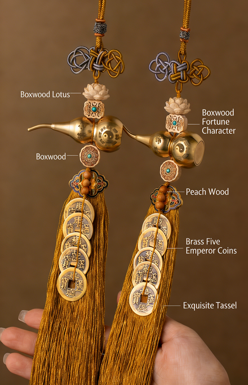 Chinese Taoist gourd pendant jewelry brass peach wood Chinese Taoist jewelry, feng shui jewelry