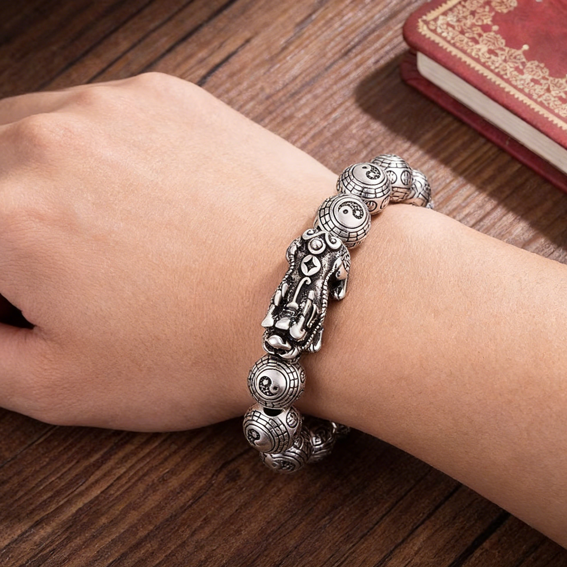 Vintage silver Taoist Bagua Pixiu bracelet