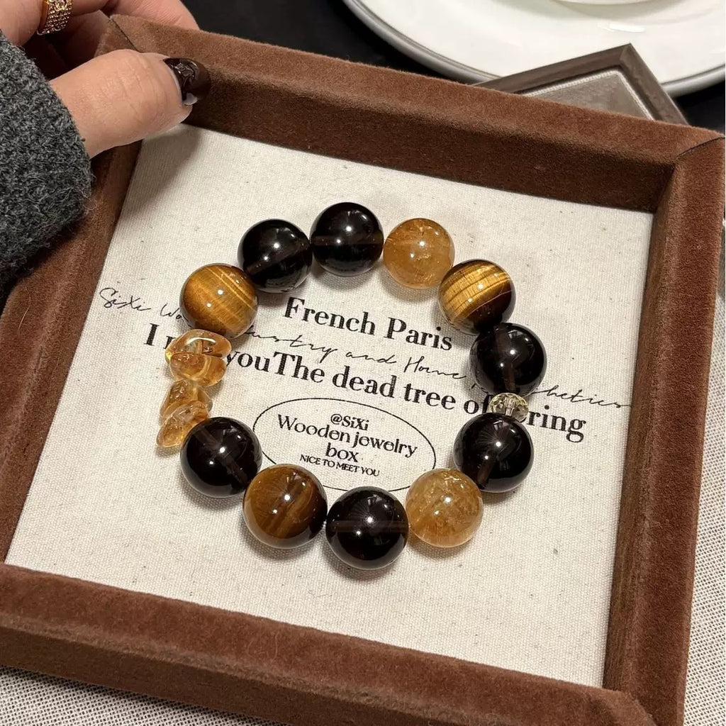 Collector's Edition Tri-Stone Power Bracelet with Tiger's Eye Yellow Jasper & Obsidian