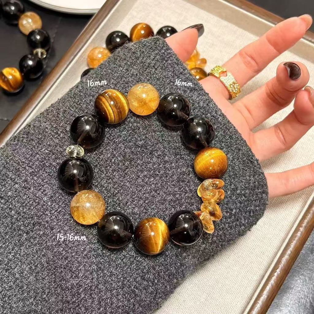 Collector's Edition Tri-Stone Power Bracelet with Tiger's Eye Yellow Jasper & Obsidian