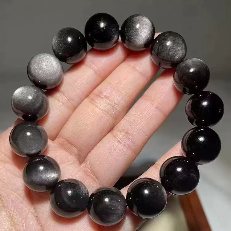 Silver/Black Obsidian Wealth and Fortune Bracelet - High-Quality Natural Crystal Lucky Bracelet