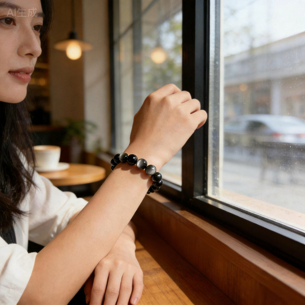 Silver/Black Obsidian Wealth and Fortune Bracelet - High-Quality Natural Crystal Lucky Bracelet