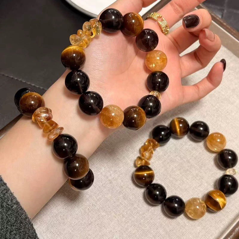 Collector's Edition Tri-Stone Power Bracelet with Tiger's Eye Yellow Jasper & Obsidian