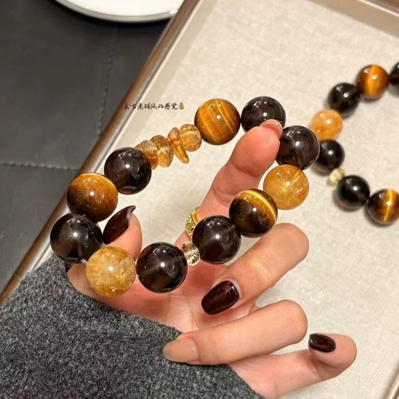Collector's Edition Tri-Stone Power Bracelet with Tiger's Eye Yellow Jasper & Obsidian
