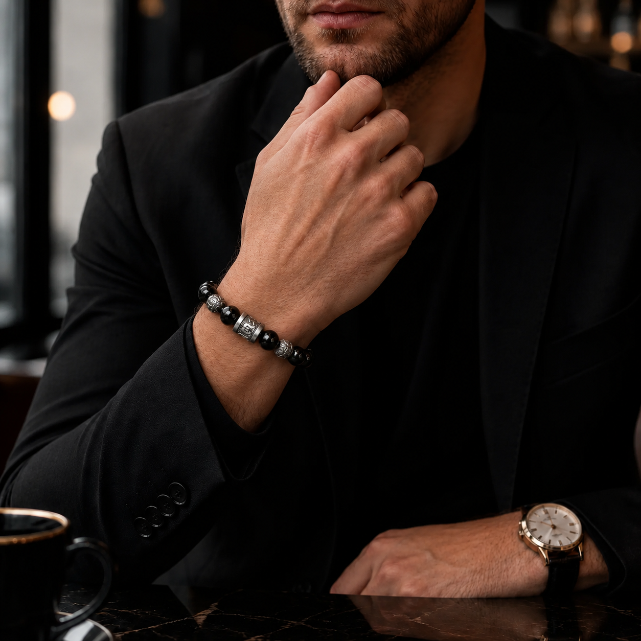 lack Obsidian Bracelet for Men – 999 Silver Six-Word Mantra （19CM）