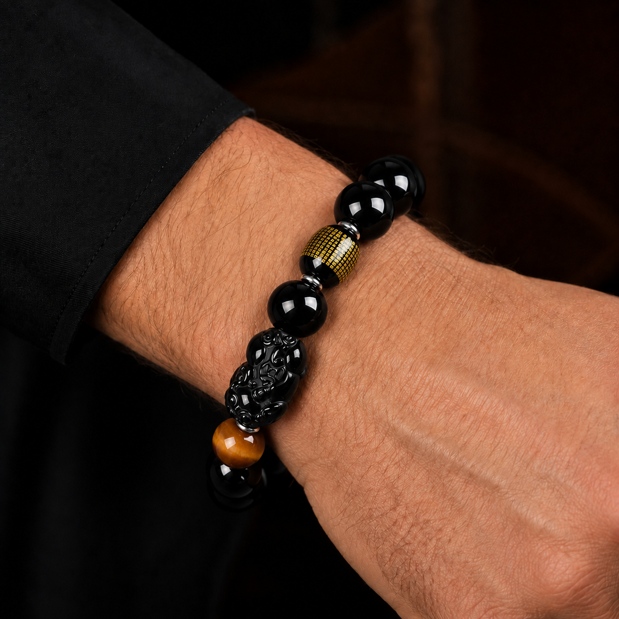Obsidian Pixiu Guardian Bracelet -Set of Two（Includes 2 handcrafted Pixiu bracelets）