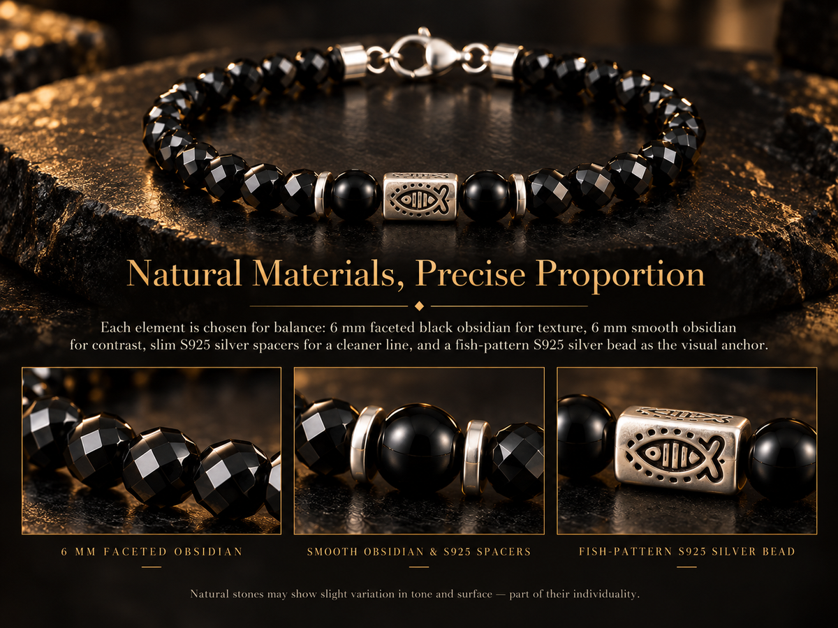 L&X black obsidian bracelet materials and proportion detail