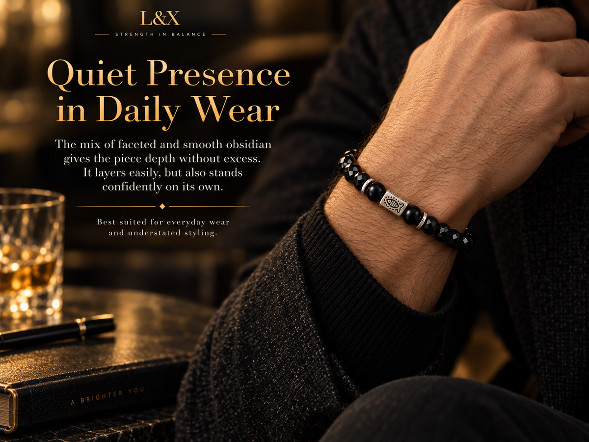 L&X black obsidian bracelet refined 6mm daily wrist wear