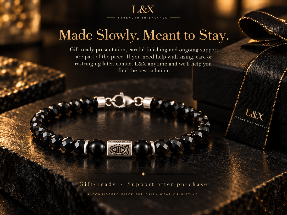 L&X black obsidian bracelet gift-ready presentation and aftercare support
